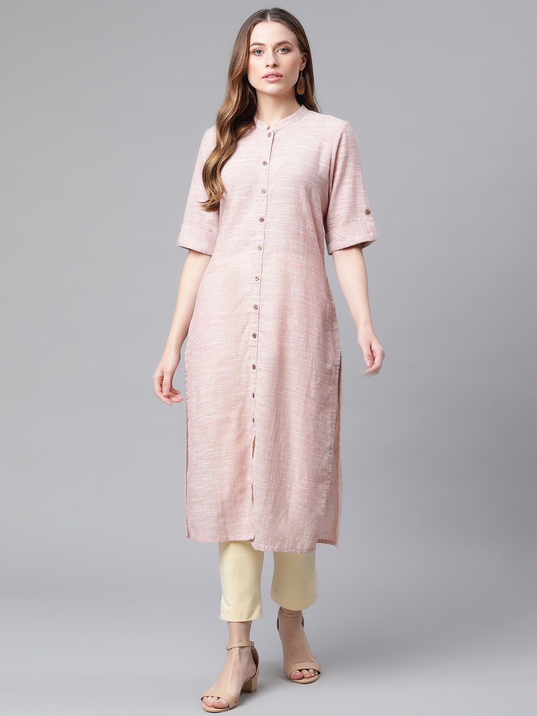 

Rangriti Women Peach-Coloured Textured Cotton Kurta