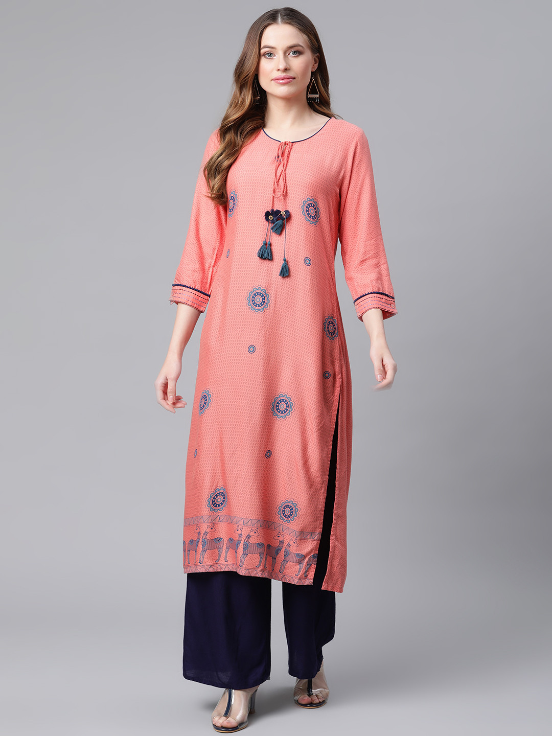 

Rangriti Women Peach-Coloured Ethnic Motif Printed Kurta