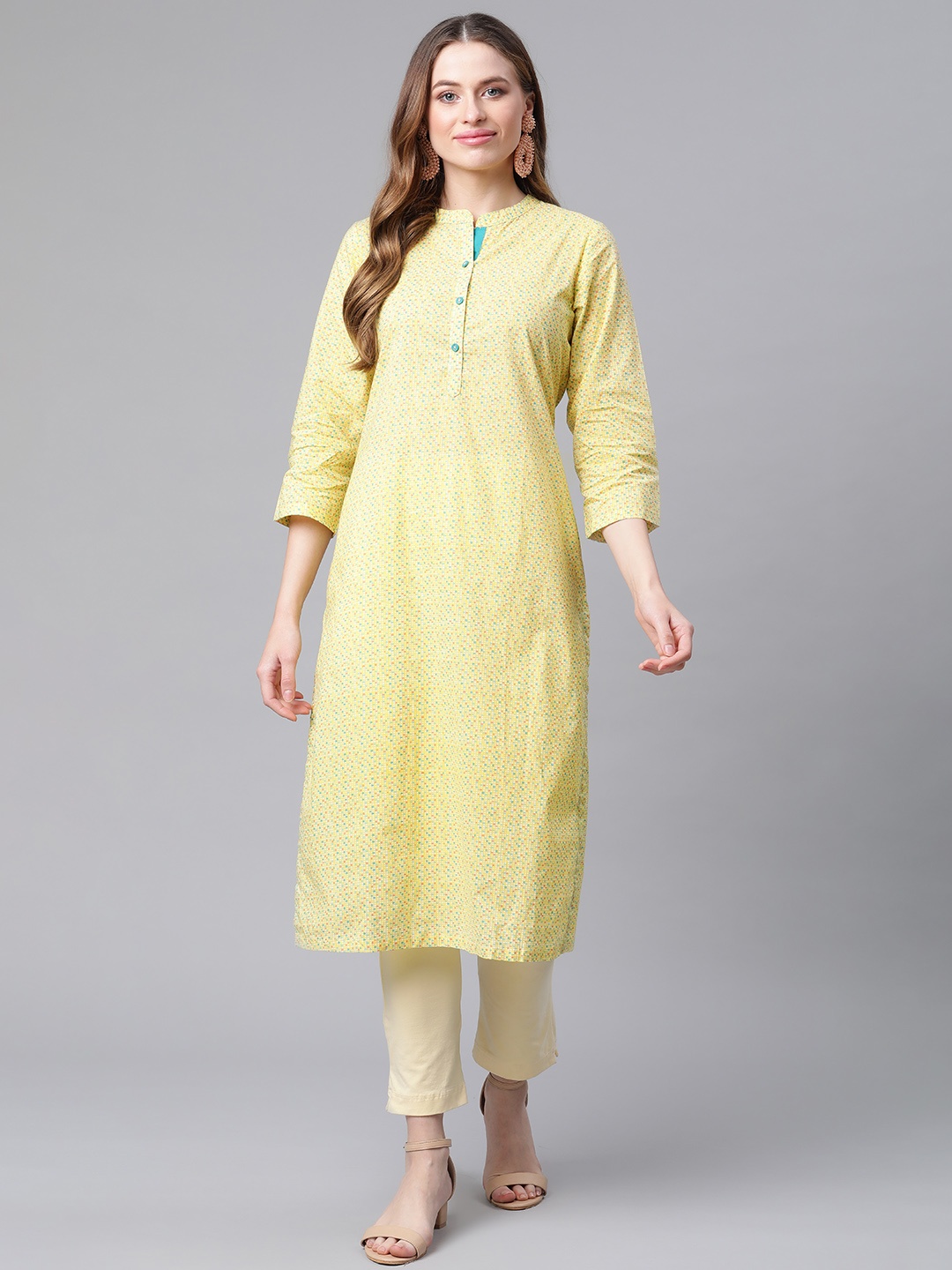

Rangriti Women Yellow Printed Pure Cotton Kurta