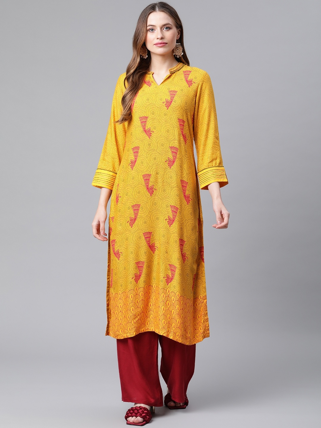 

Rangriti Women Mustard Yellow Ethnic Motifs Printed Kurta