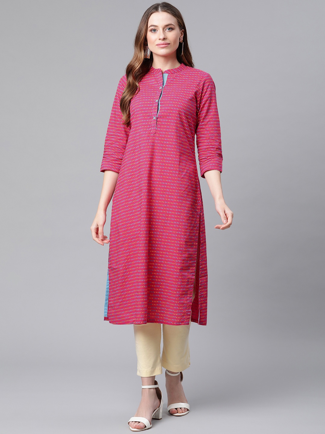 

Rangriti Women Magenta Geometric Printed Cotton Kurta
