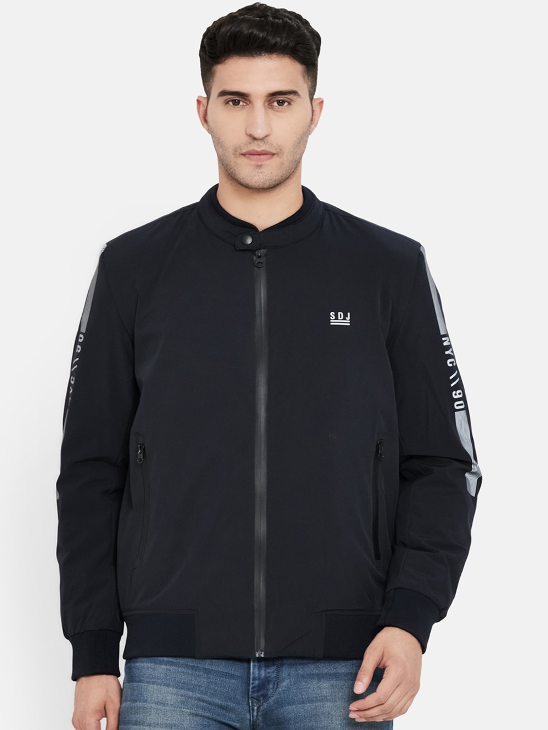 

Duke Men Blue Checked Crop Bomber Jacket