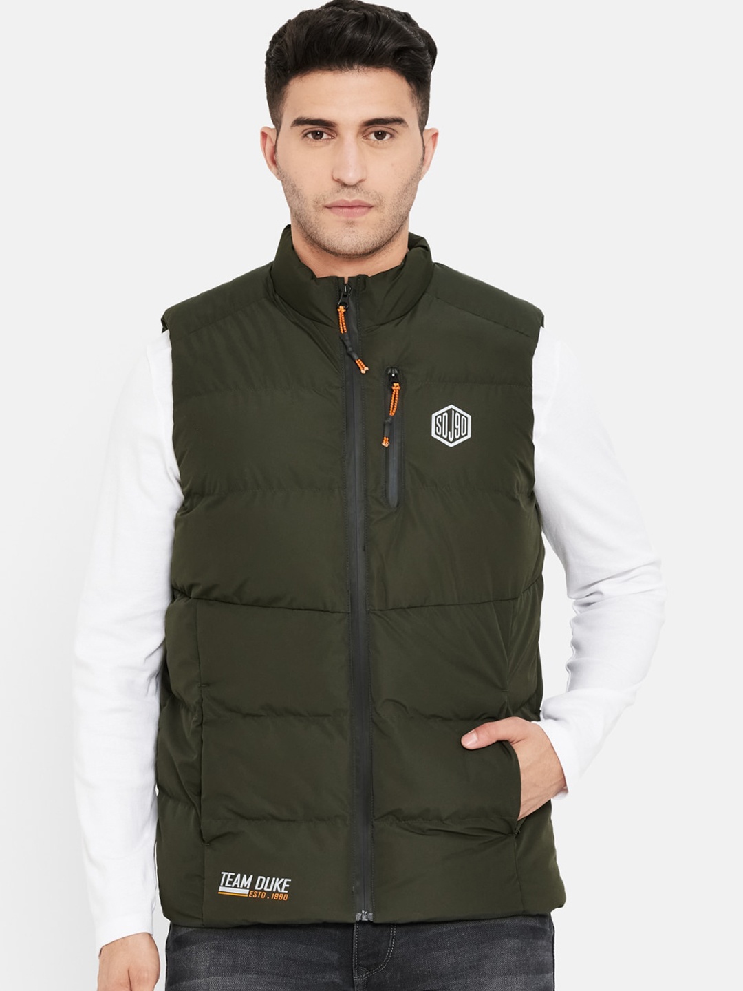 

Duke Men Green Crop Padded Jacket with Patchwork
