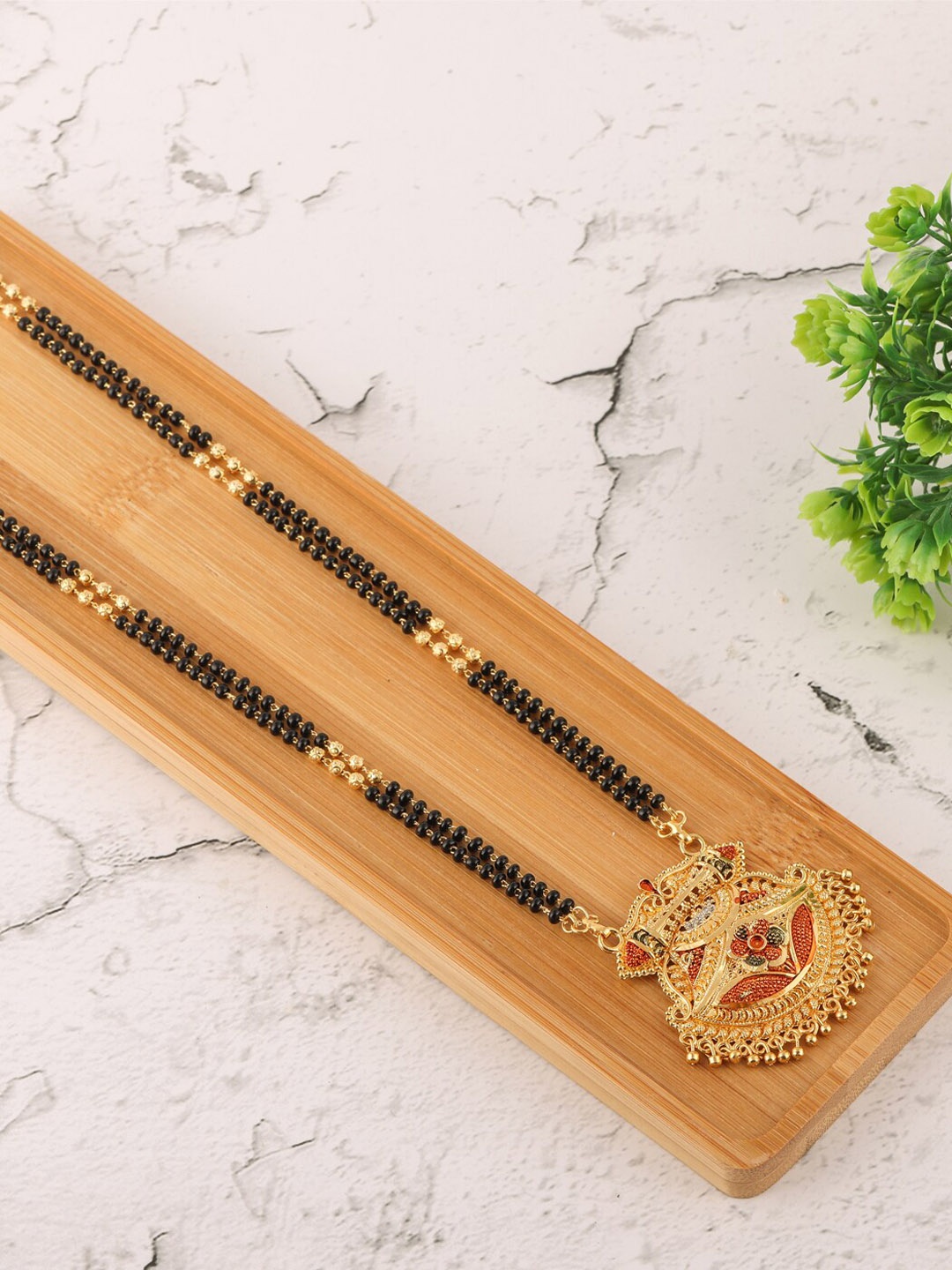 

Brandsoon Gold-Plated Black Beaded Mangalsutra