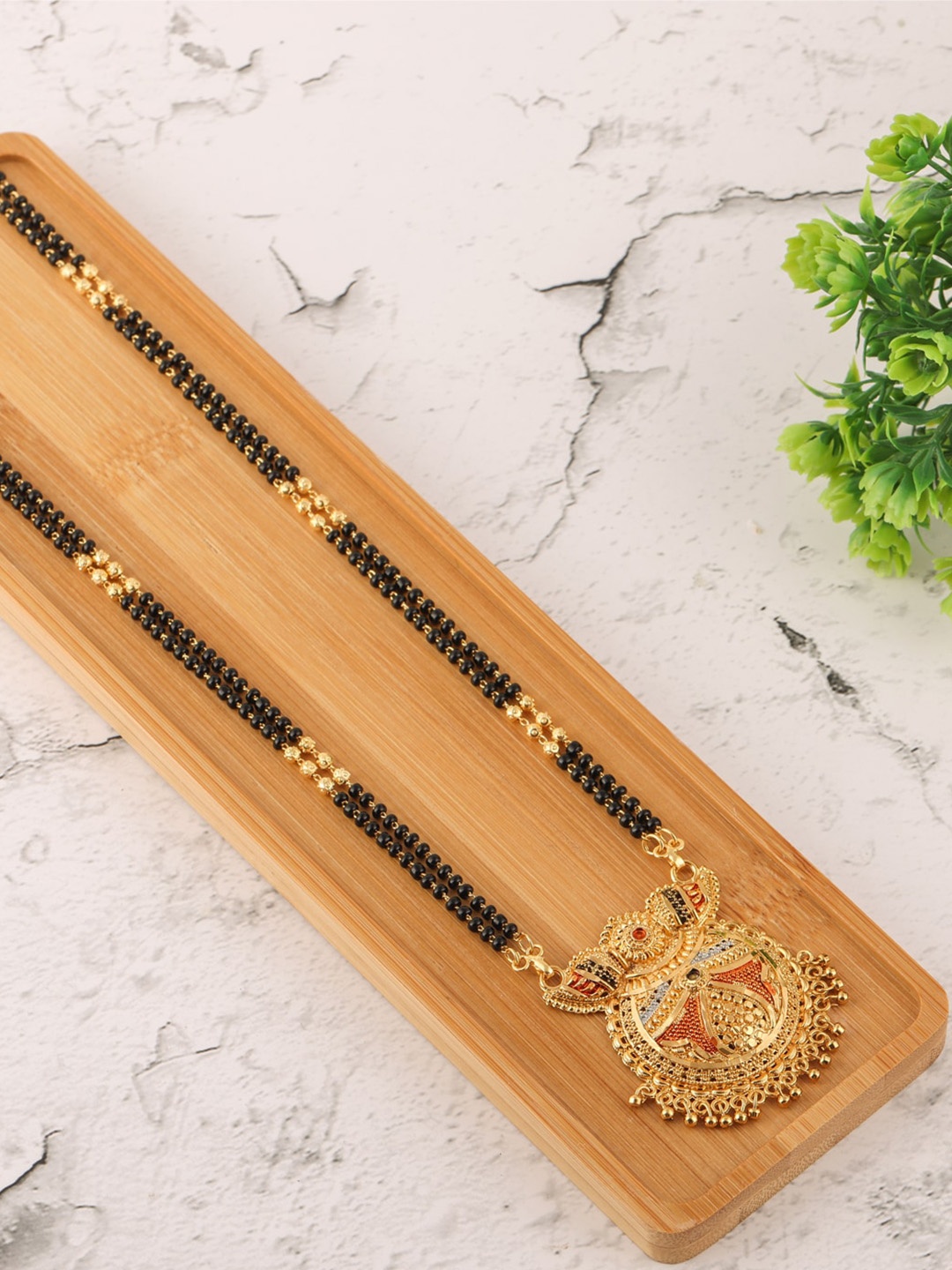 

Brandsoon Gold-Plated & Black Beaded Mangalsutra