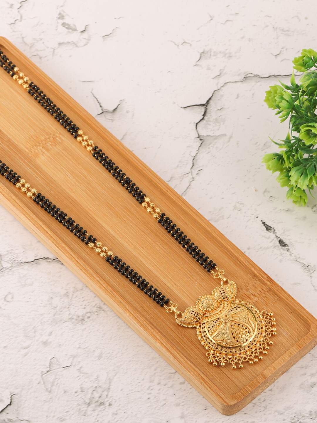

Brandsoon Gold-Plated & Black Beaded Mangalsutra