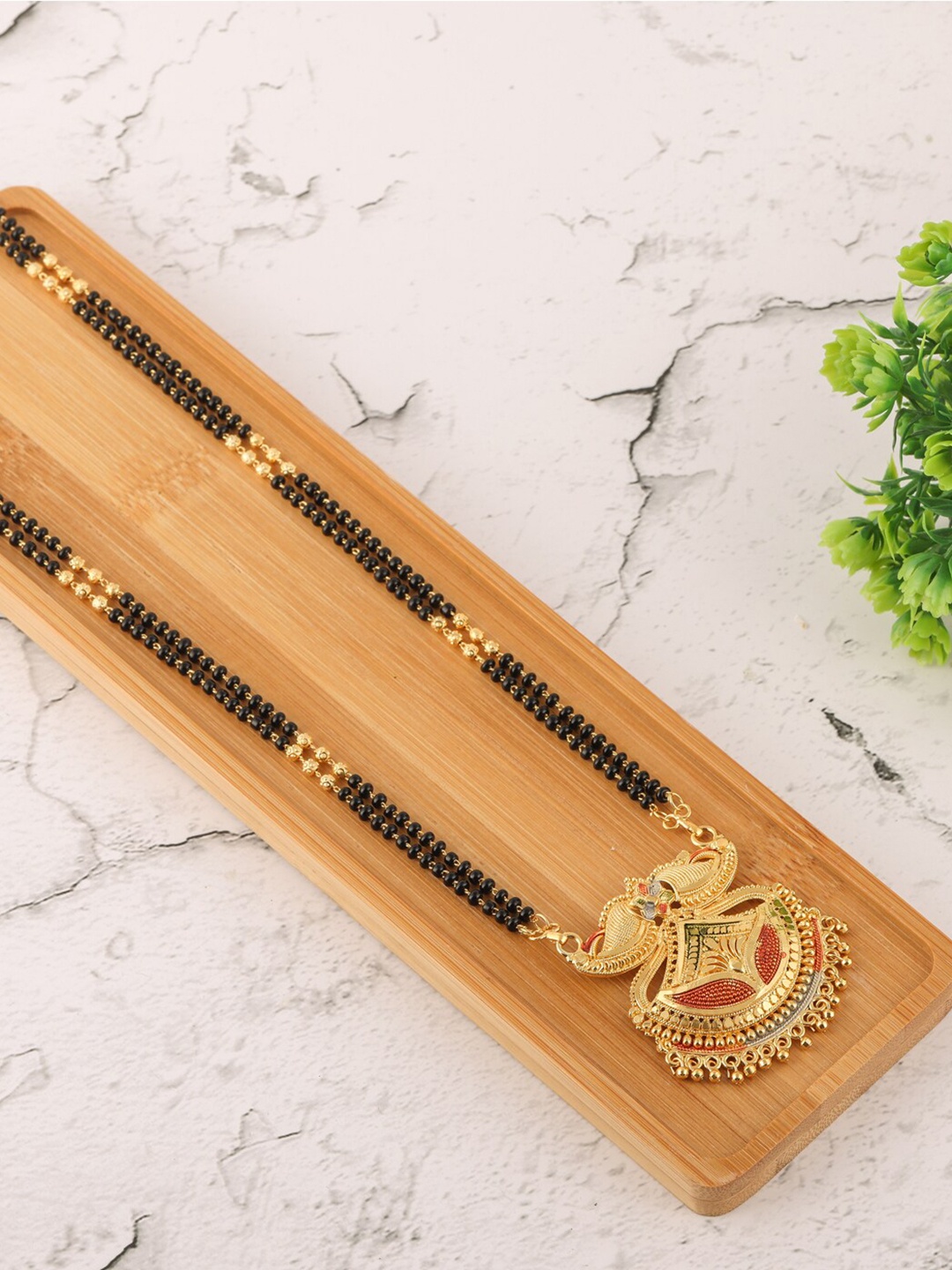 

Brandsoon Gold-Plated & Black Beaded Mangalsutra