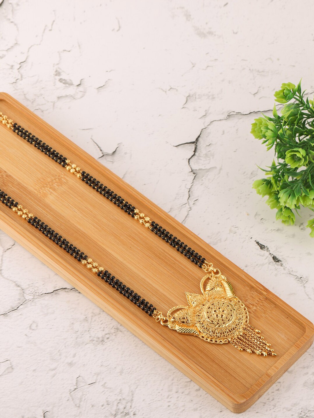 Brandsoon Gold-Plated & Black Beaded Mangalsutra