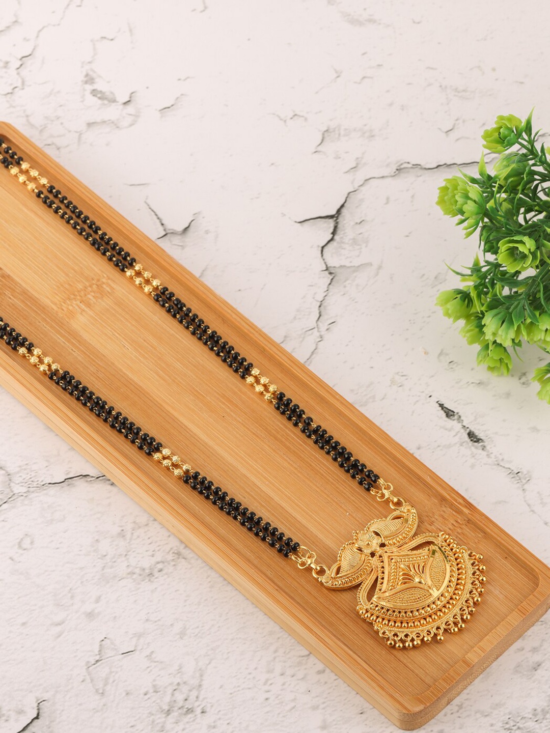 

Brandsoon Woman Gold-Plated & Black Beaded Mangalsutra