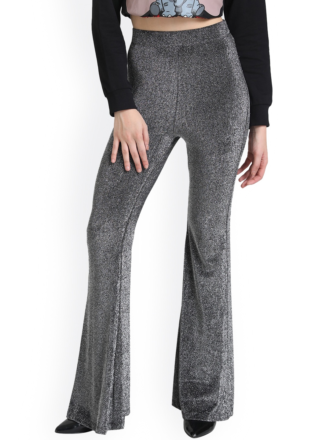 

Kazo Women Black Flared Low-Rise Easy Wash Bootcut Trousers