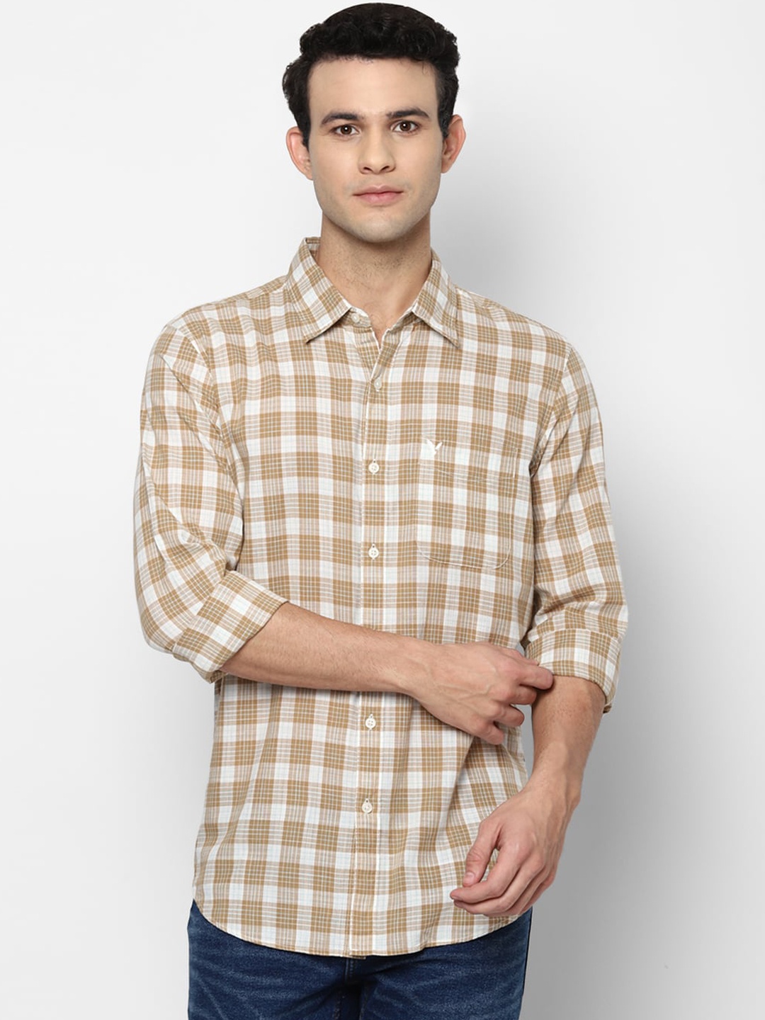 

AMERICAN EAGLE OUTFITTERS Men Brown Slim Fit Opaque Checked Casual Shirt