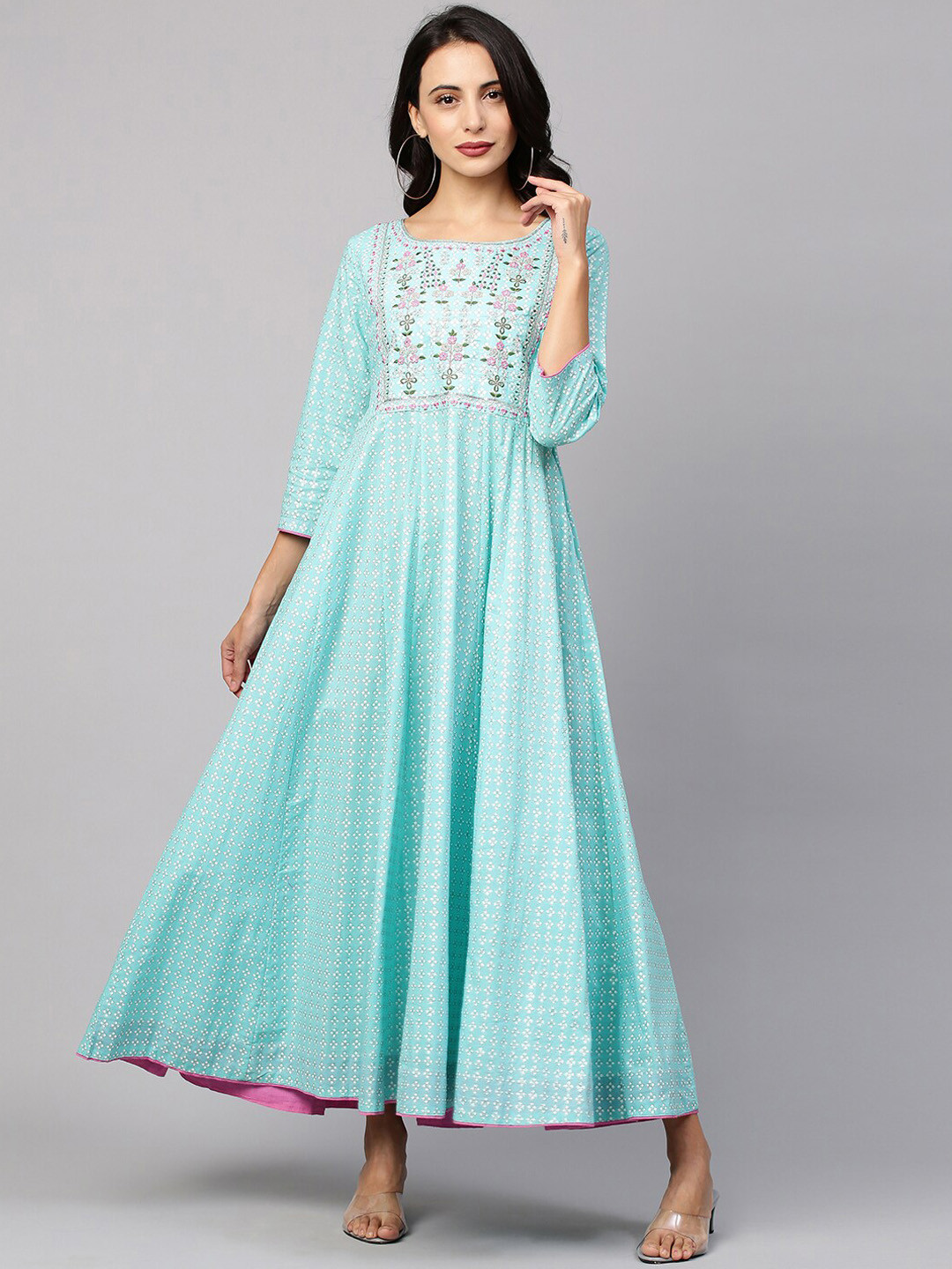 

FASHOR Blue Ethnic Motifs Ethnic Maxi Dress
