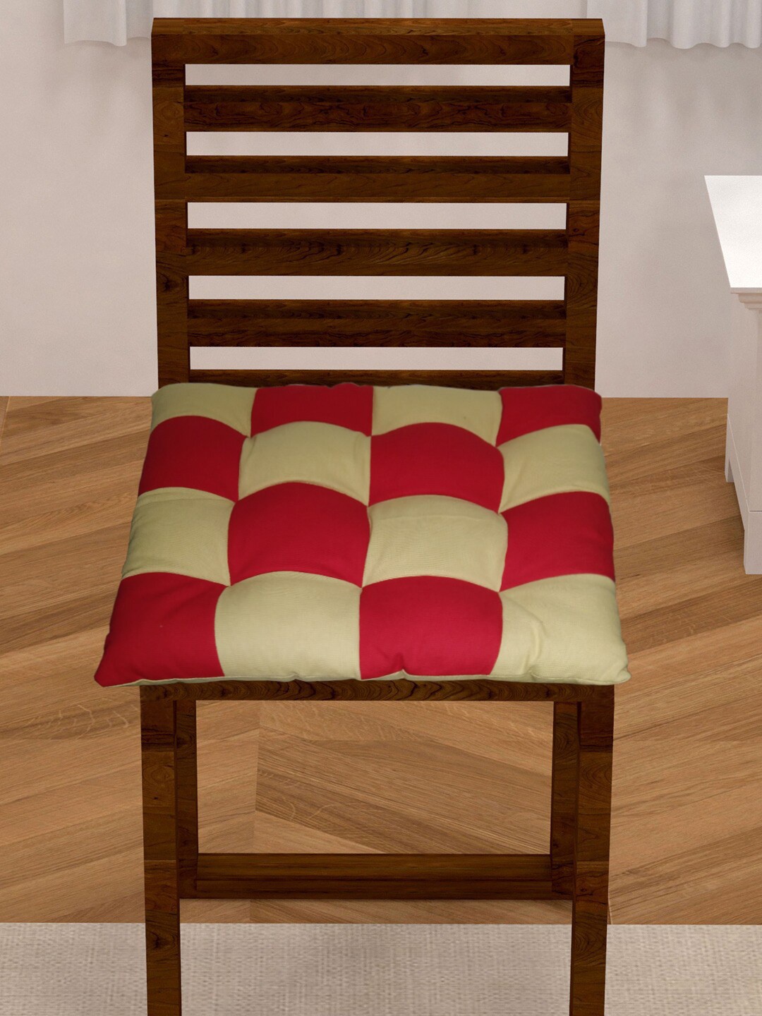 

Lushomes Red & Yellow Coloublocked Cotton Dining Chair Pad