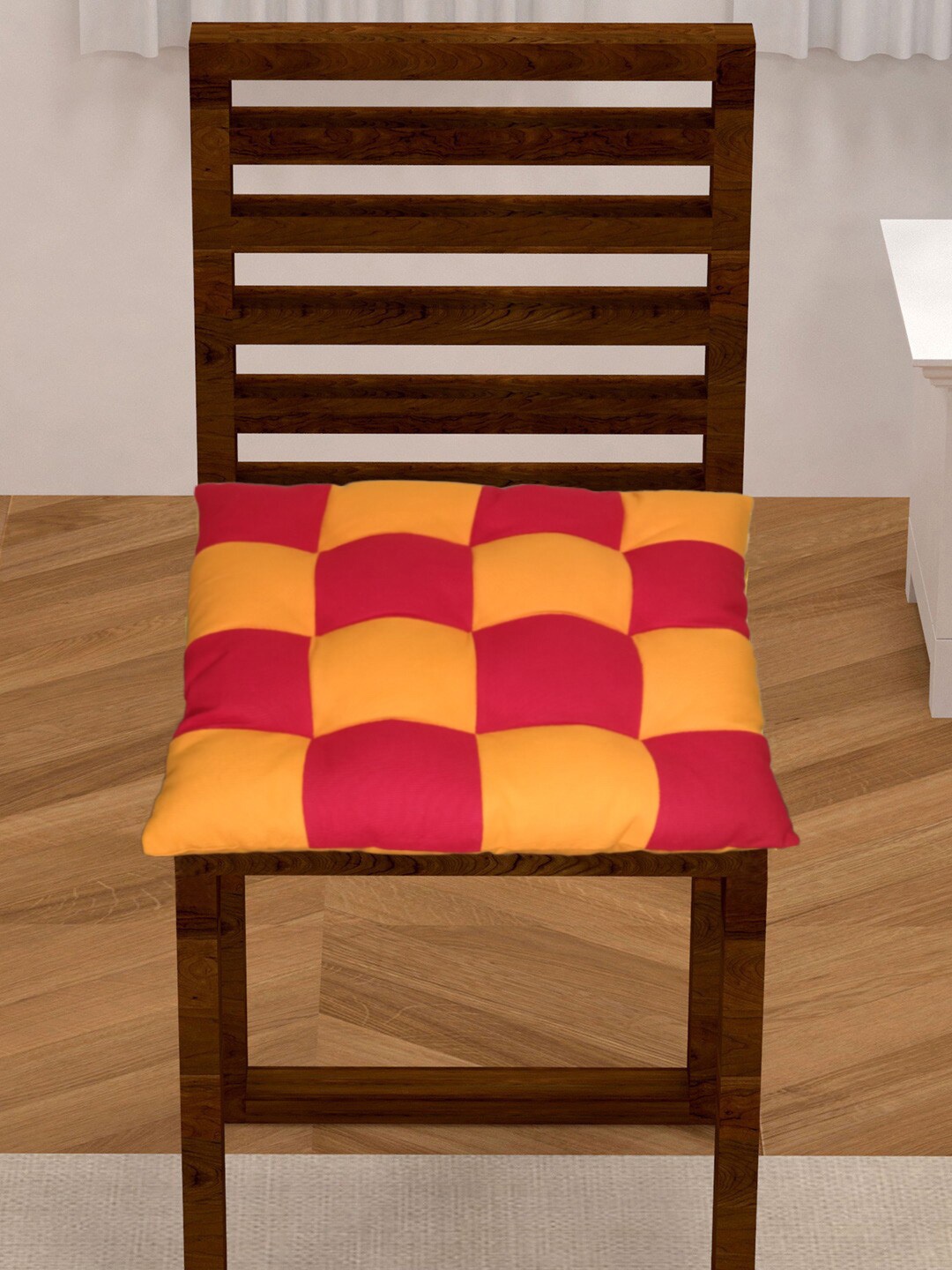 

Lushomes Red & Orange Checked General Support Cotton Chair Pad