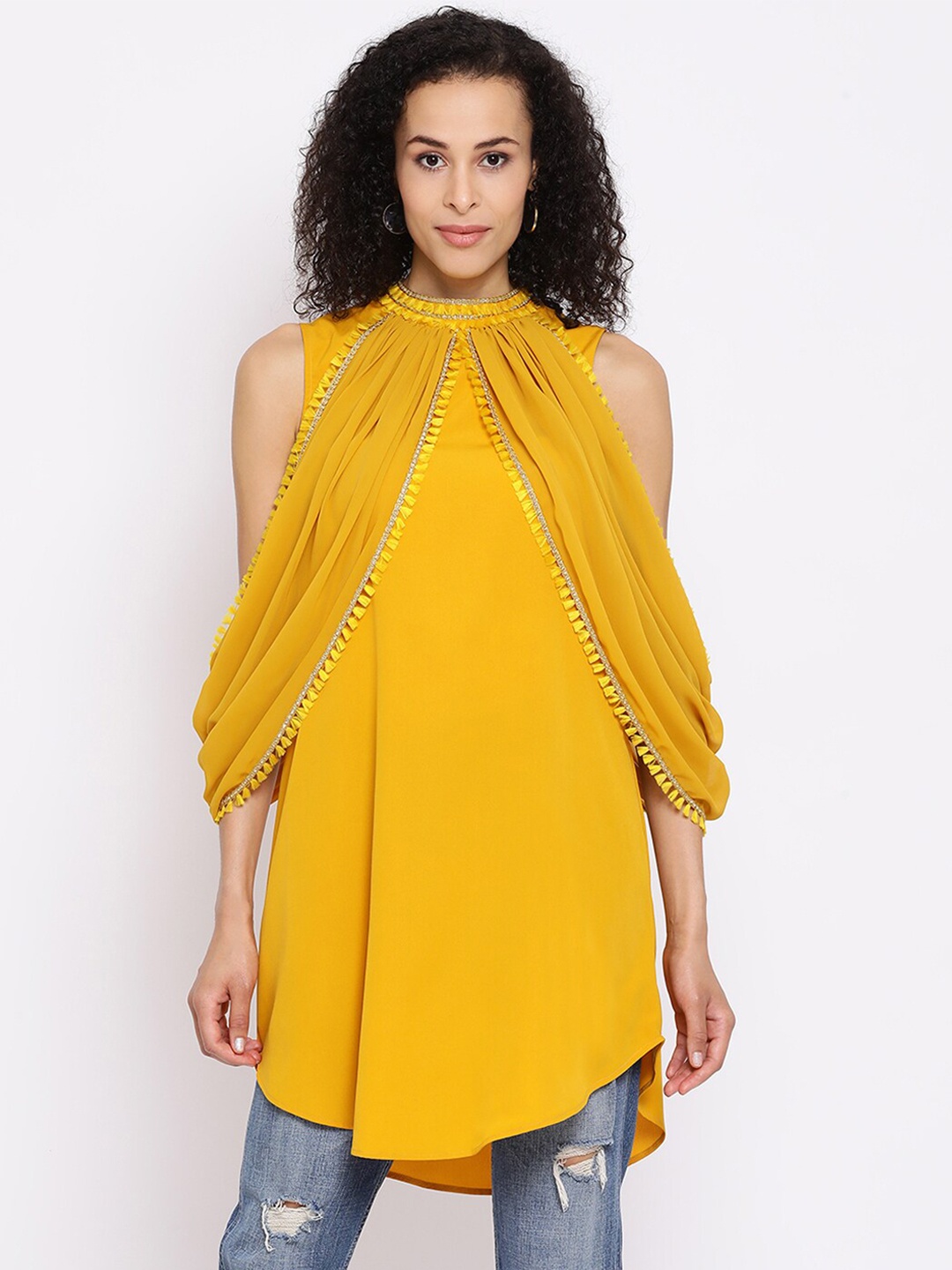 

DRAAX Fashions Yellow Layered A-Line Top