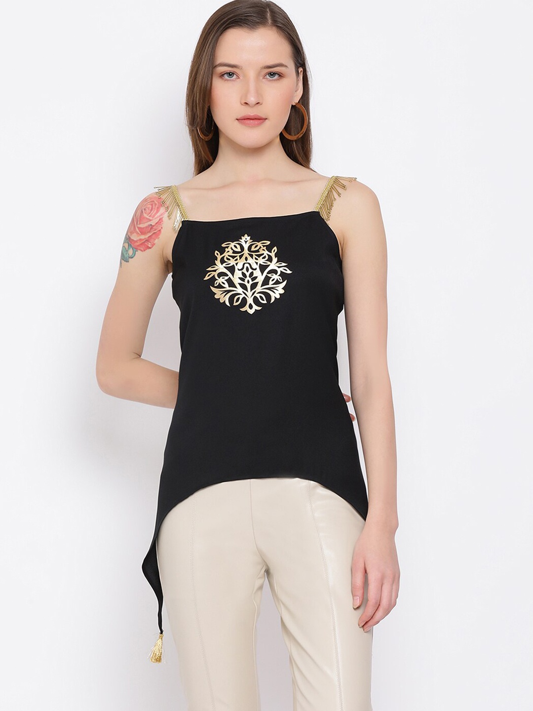 

DRAAX Fashions Black & Gold-Toned A-Line Top