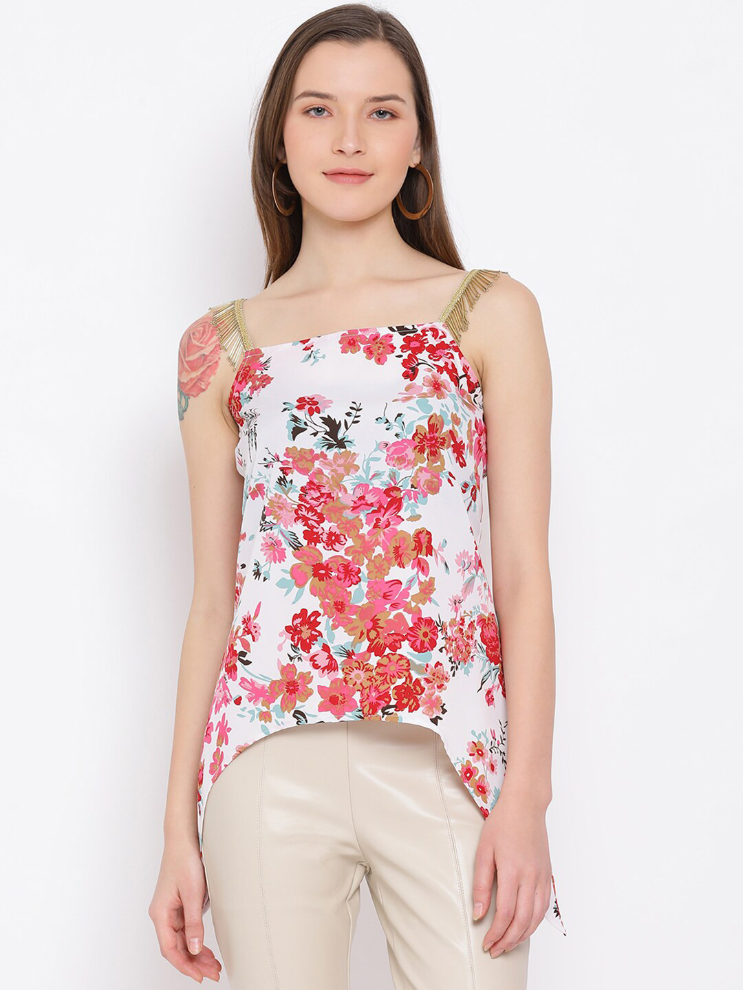 

DRAAX Fashions Multicoloured Floral High-Low Top, Multi