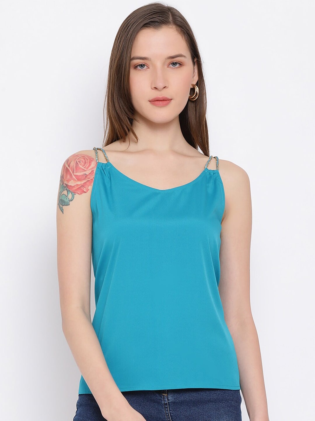 

DRAAX Fashions Turquoise Blue Embellished Tank Top