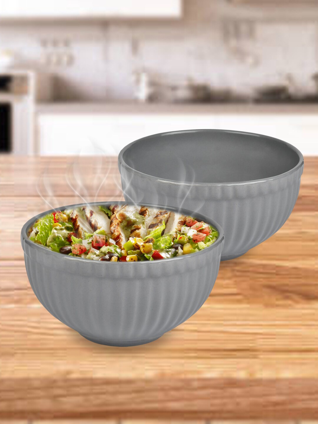 

URBAN CHEF Set Of 2 Grey Textured Handcrafted Ceramic Serving Bowls