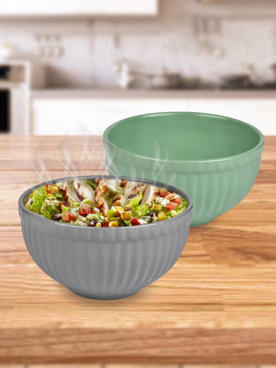 

URBAN CHEF Set Of 2 Grey & Green Ceramic Bowls