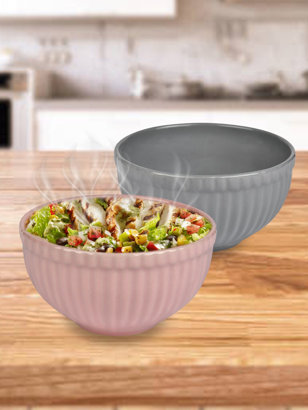 

URBAN CHEF Set Of 2 Textured Handcrafted Ceramic Serving Bowl 550 Ml, Peach