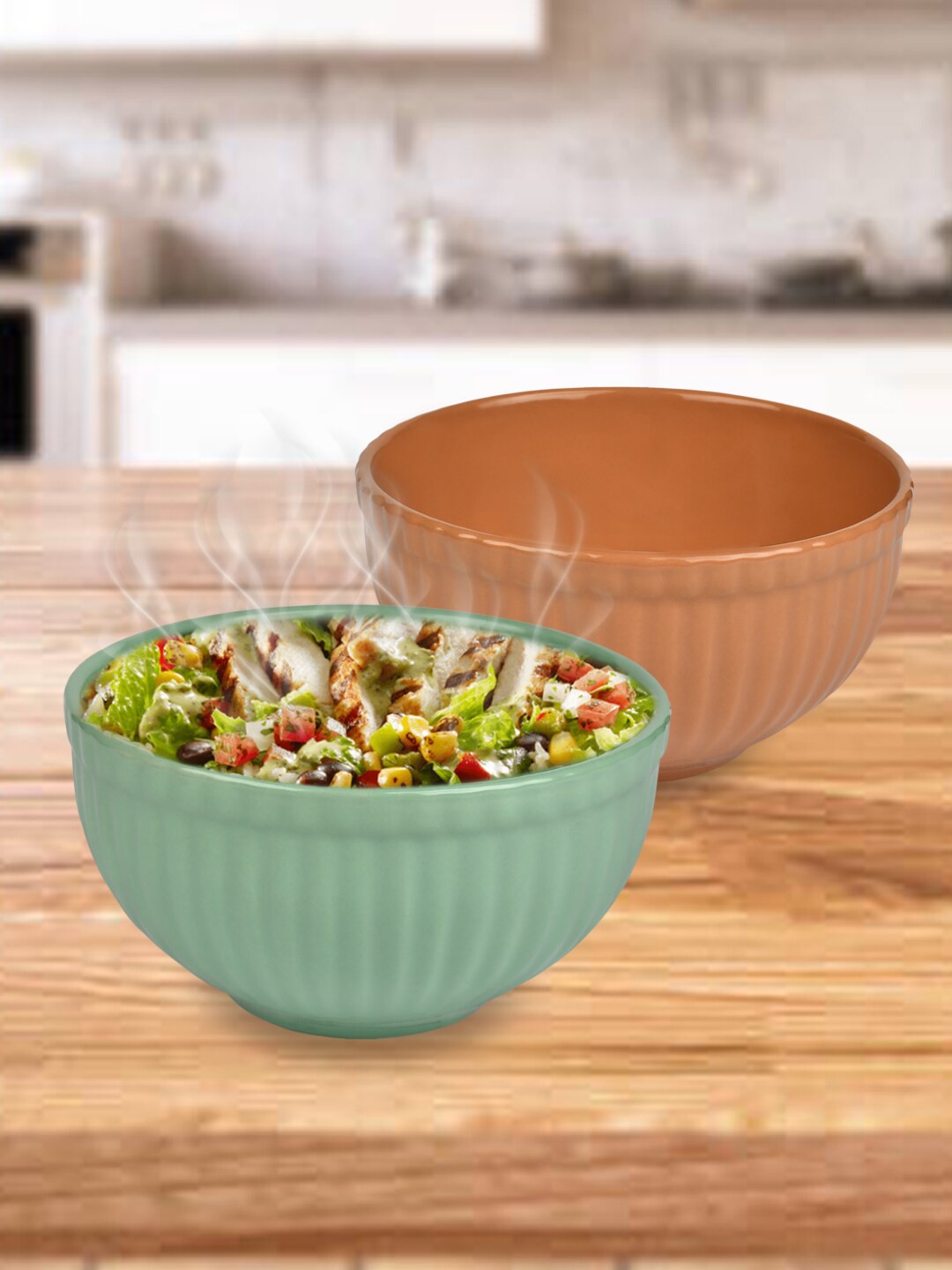 

URBAN CHEF Set Of 2 Textured Handcrafted Ceramic Serving Bowls, Mustard