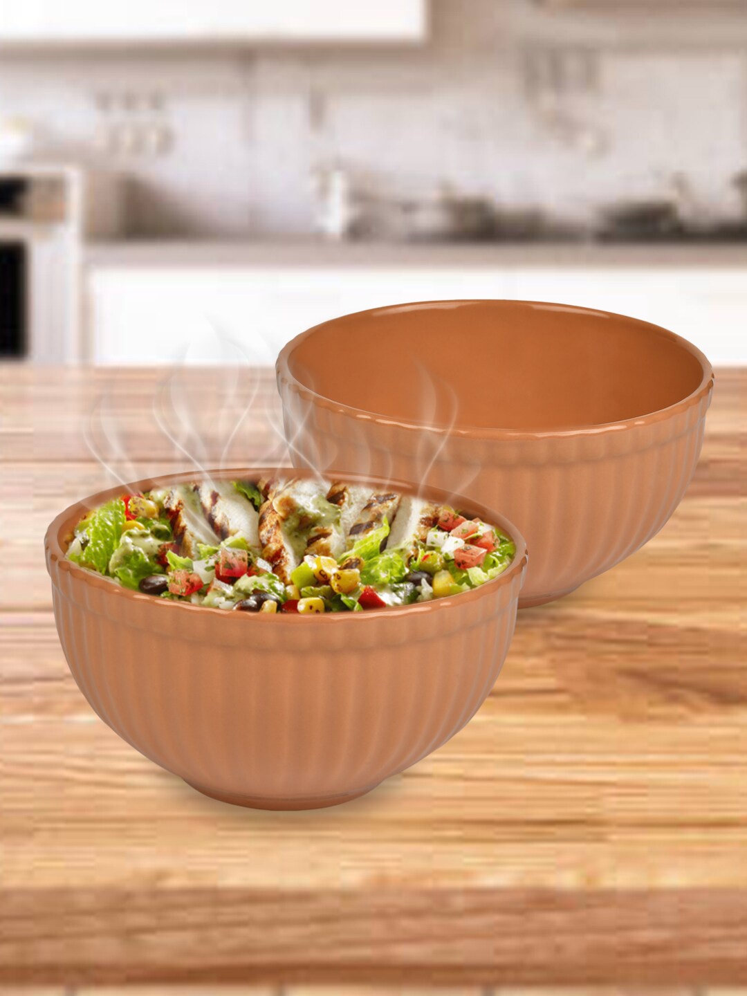 

URBAN CHEF Set Of 2 Mustard-Yellow Textured Handcrafted Ceramic Serving Bowl 550 Ml