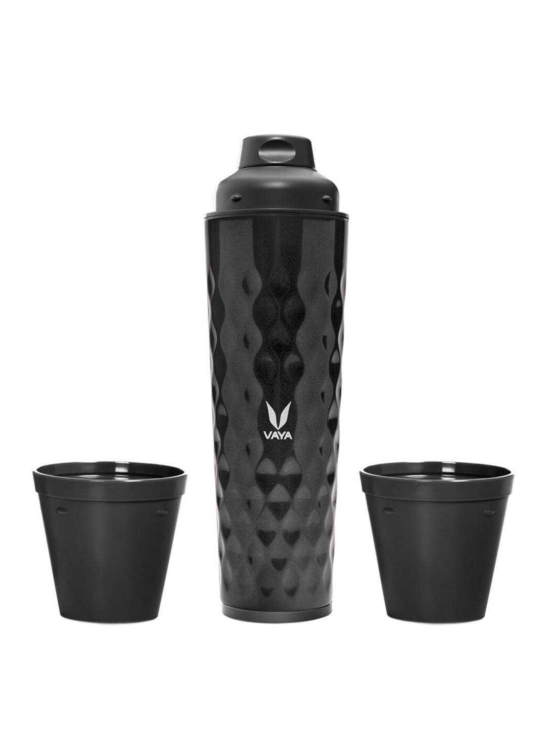 

Vaya Black Solid Stainless Steel Water Bottle with 2 Cups
