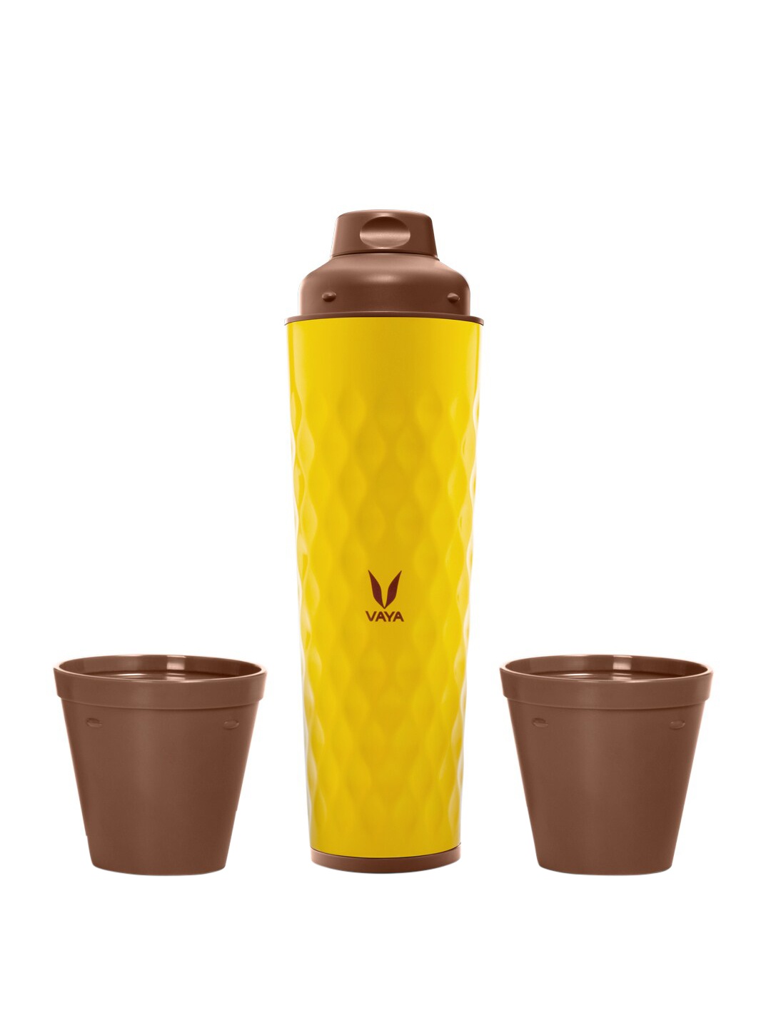 

Vaya Yellow & Brown Solid Water Bottle with Gulper Lid & 2 Cups