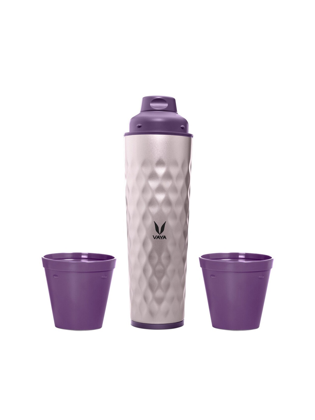 

Vaya Purple Solid Stainless Steel Vacuum Insulated Bottle Gulper Lid & 2 Cups 600Ml