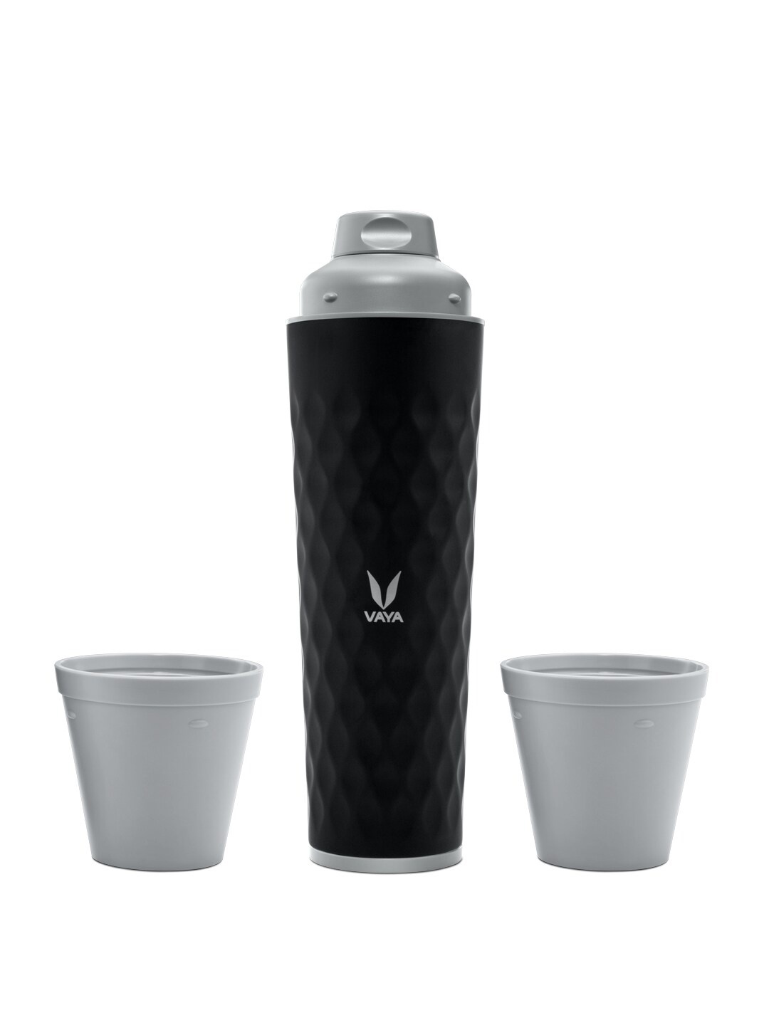 

Vaya Black Solid Stainless Steel Vacuum Insulated Bottle Gulper Lid & 2 Cups 600Ml