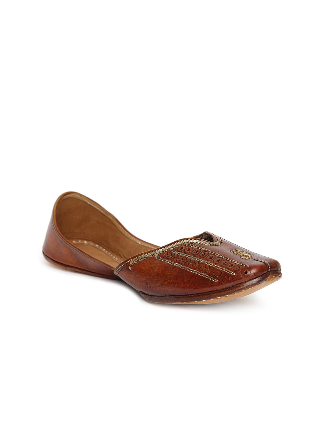 

Fabindia Women Brown Printed Mojaris with Laser Cuts Flats