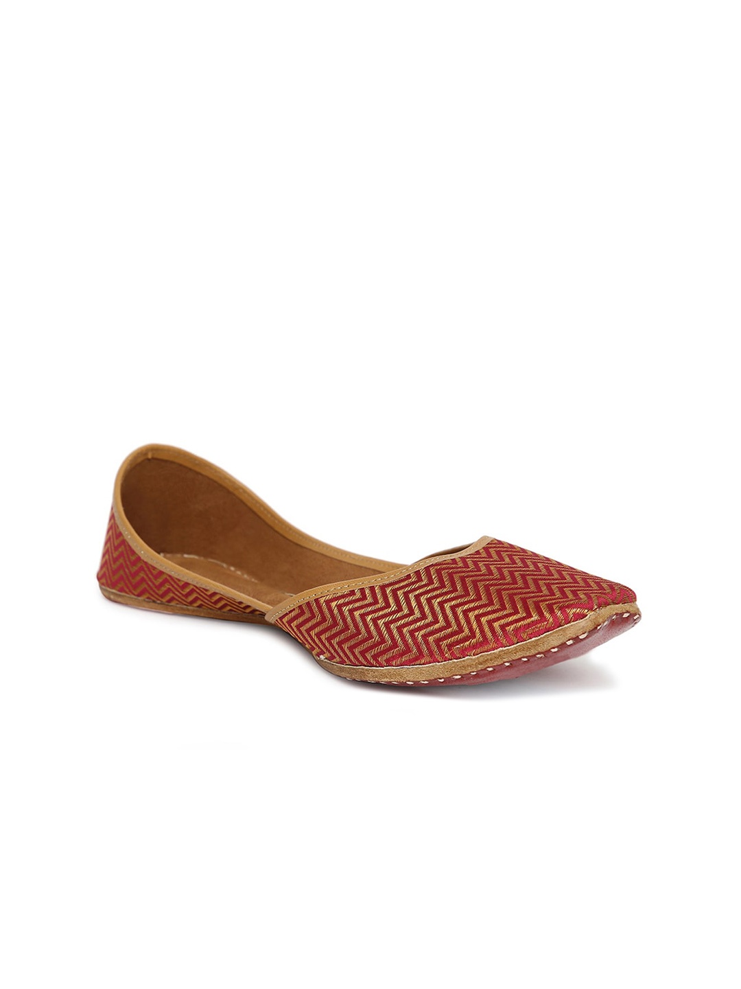 

Fabindia Women Pink Striped Mojaris Flats