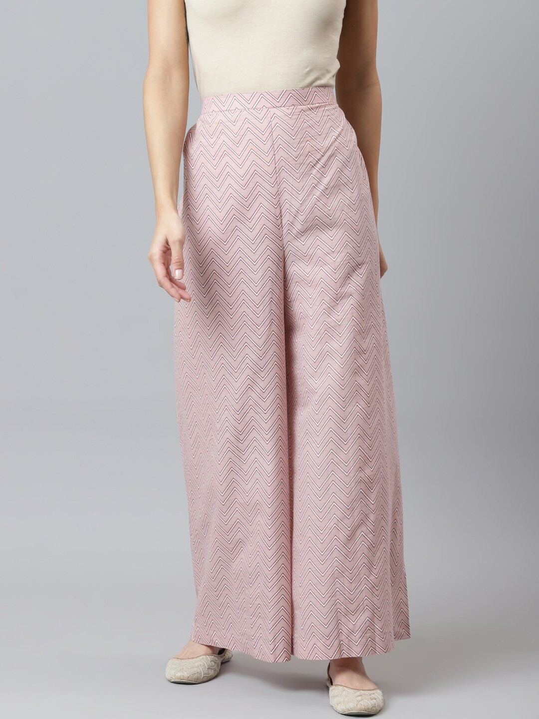

maaisarah Women Pink & White Chevron Printed Palazzos