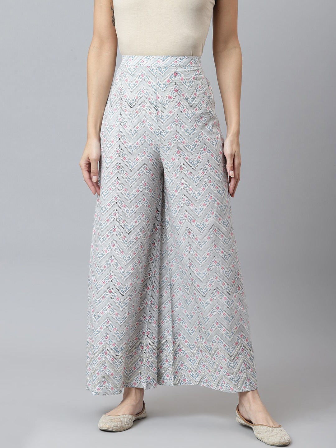 

maaisarah Women Grey Ethnic Motifs Printed Handloom Palazzos