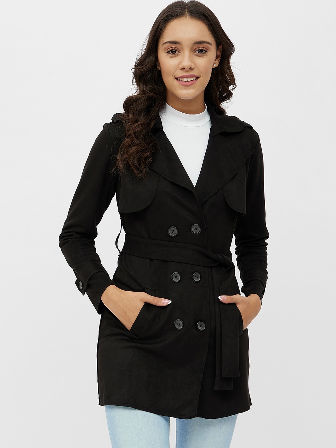 

Harpa Women Black Belted Longline Tailored Jacket