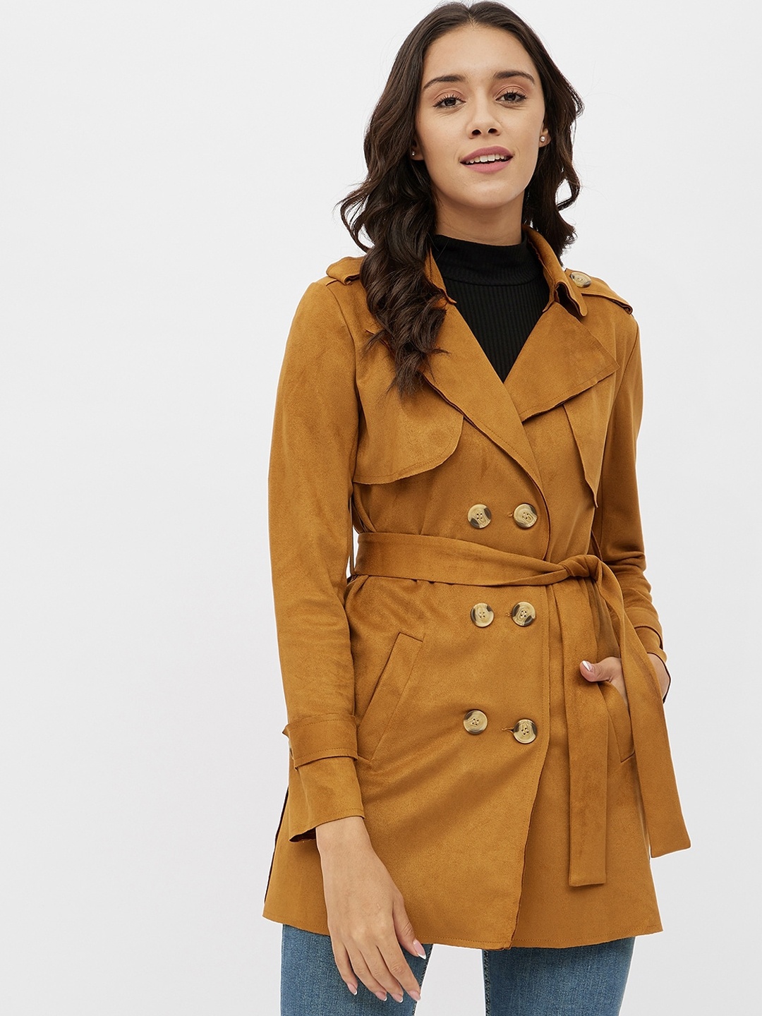 

Harpa Women Tan Brown Belted Longline Tailored Jacket