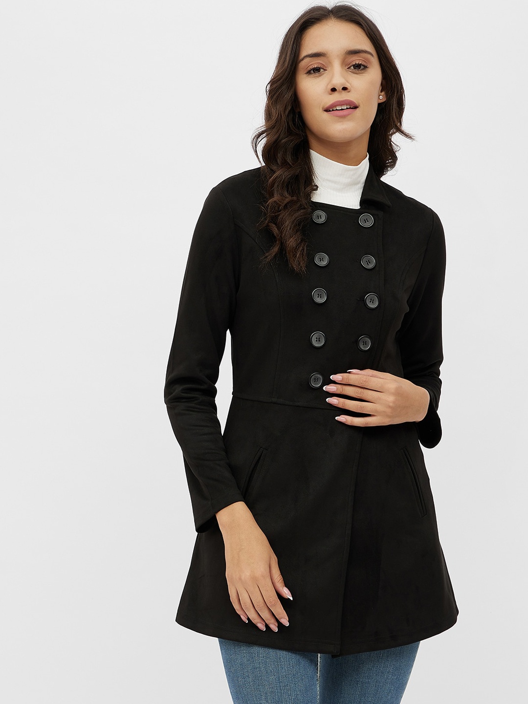 

Harpa Women Black Floral Longline Tailored Jacket