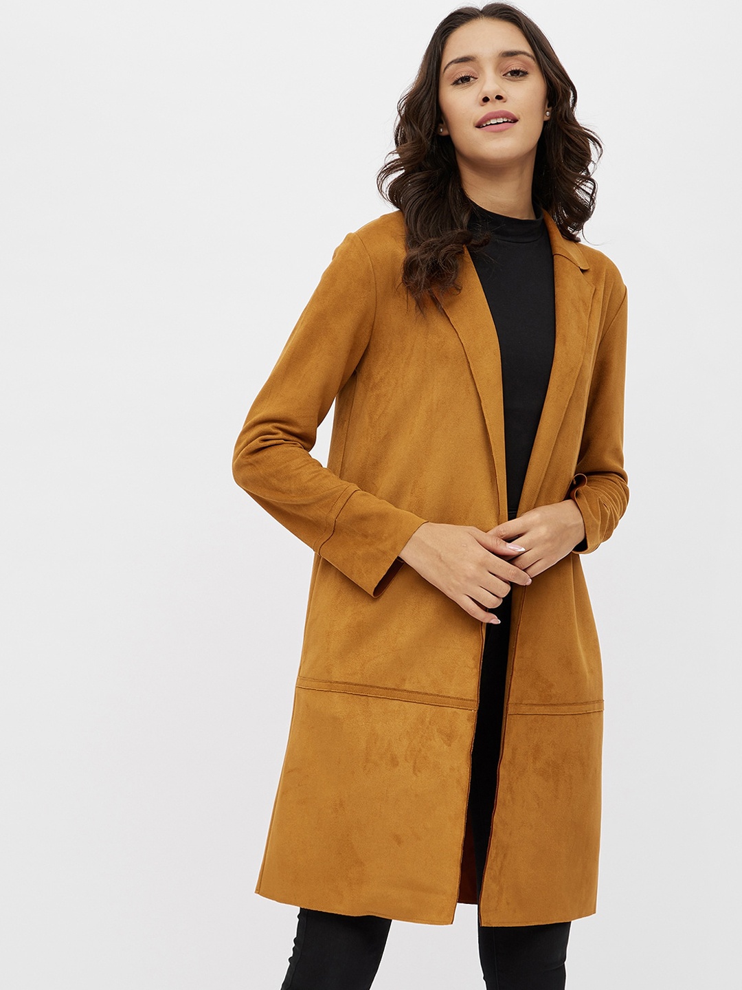 

Harpa Women Tan Longline Open Front Jacket