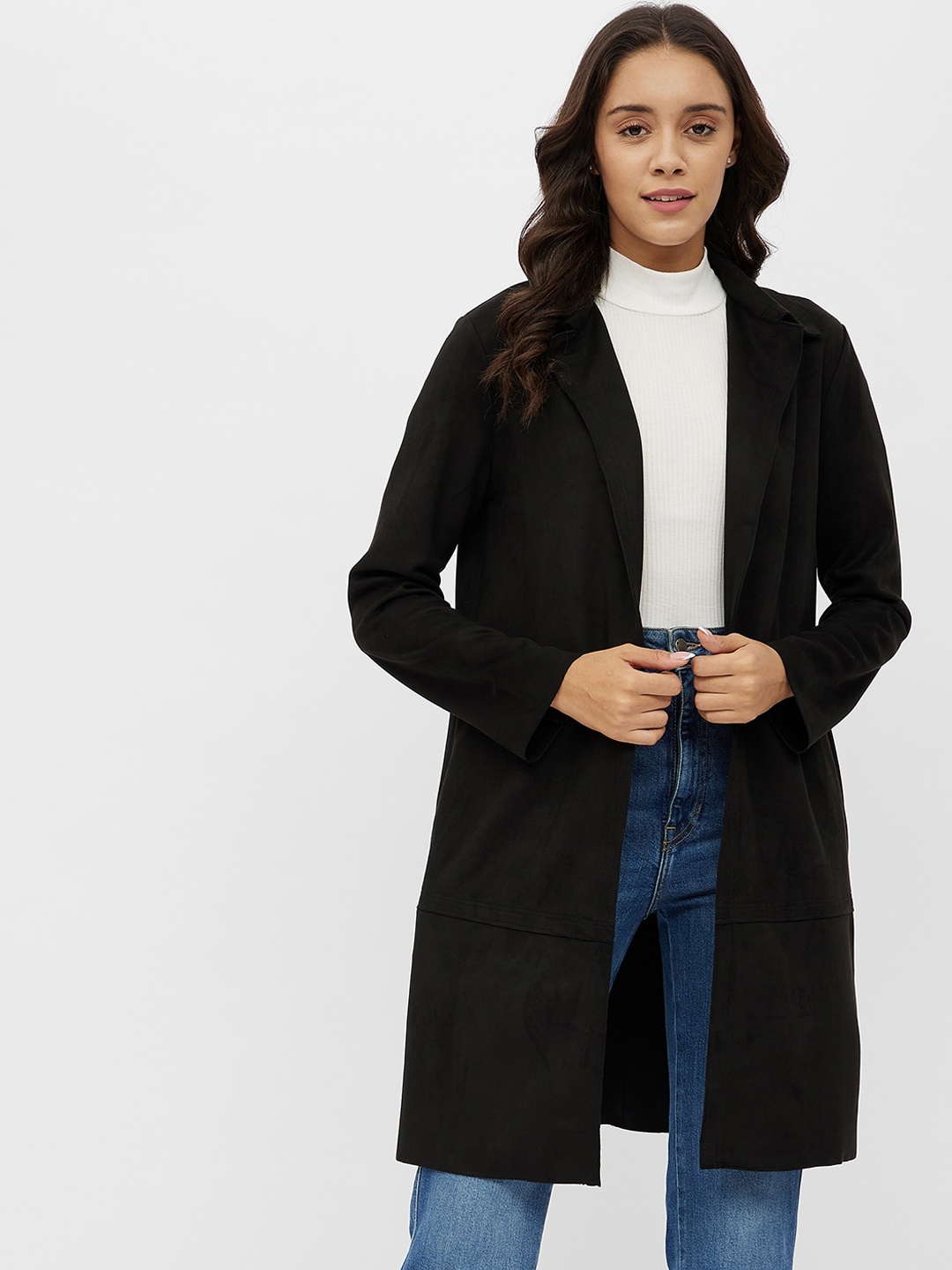 

Harpa Women Black Longline Open Front Jacket