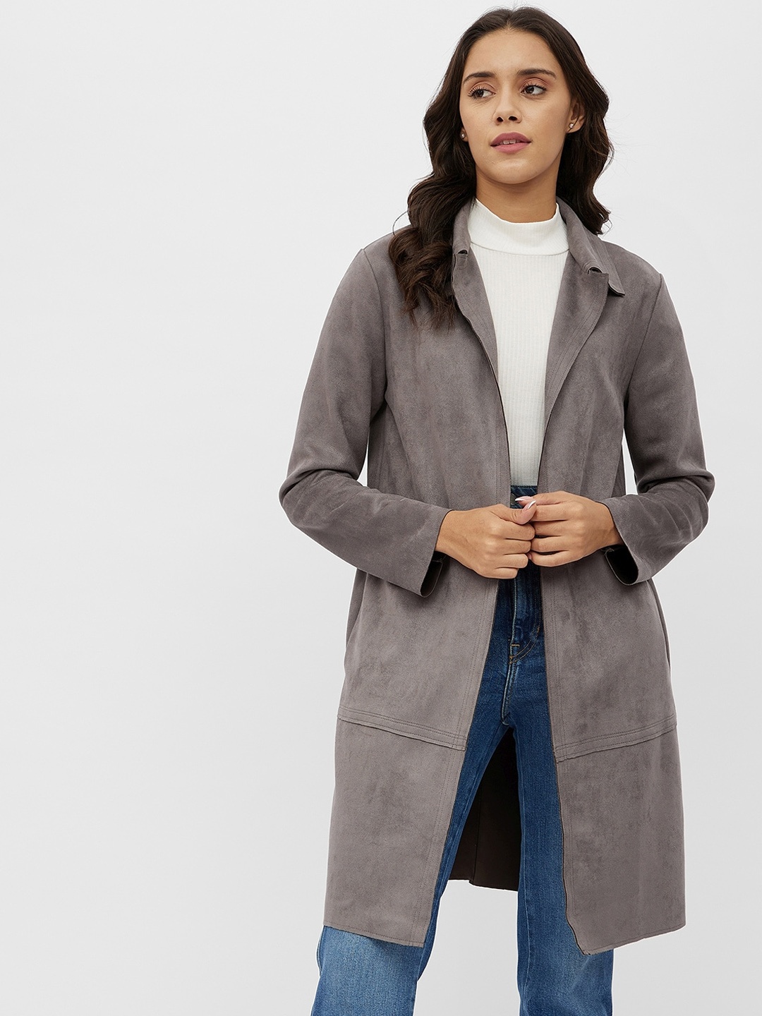 

Harpa Women Grey Longline Open Front Jacket