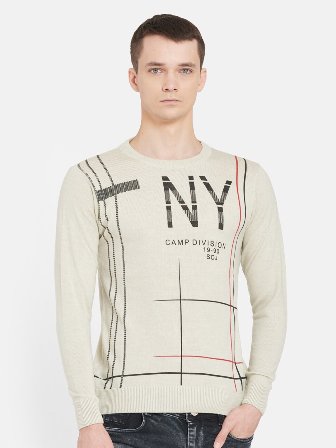 

Duke Men Yellow & Black Typography Printed Woolen Pullover
