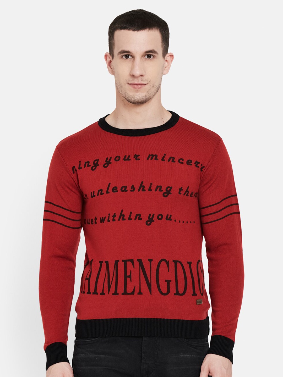 

Duke Men Red & Black Typography Printed Wool Pullover
