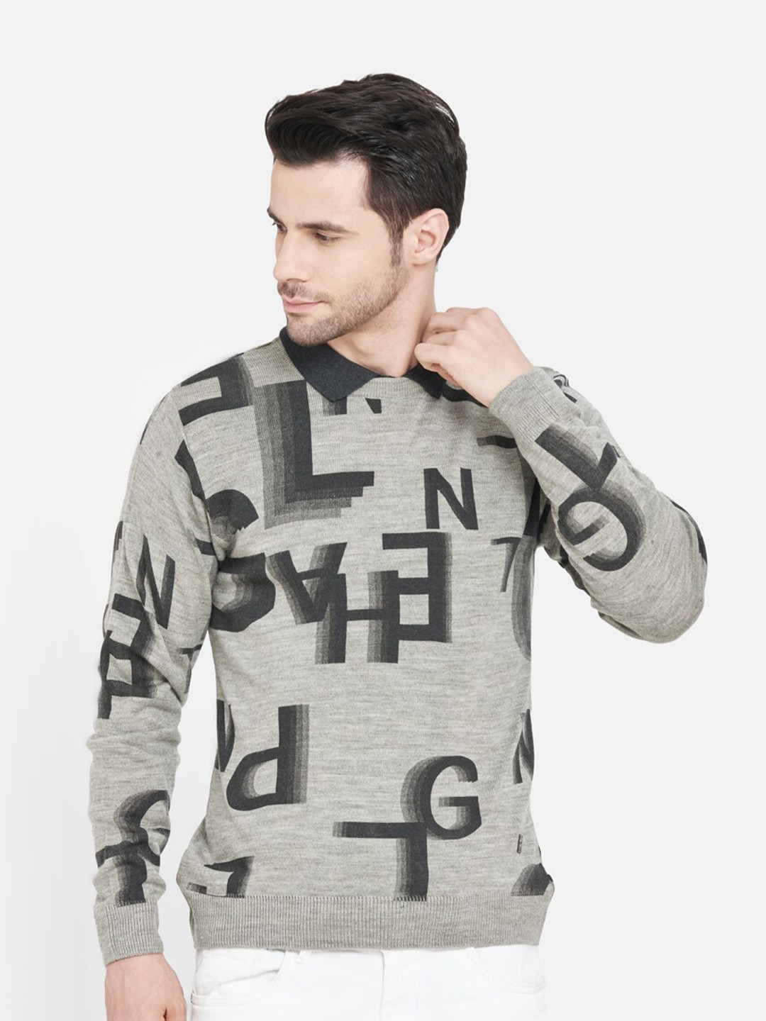 

Duke Men Brown & Grey Typography Printed Woolen Pullover