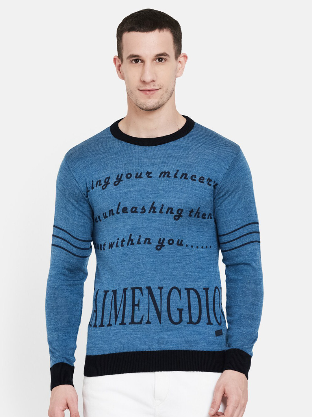 

Duke Men Blue & Black Typography Printed Pullover Sweaters