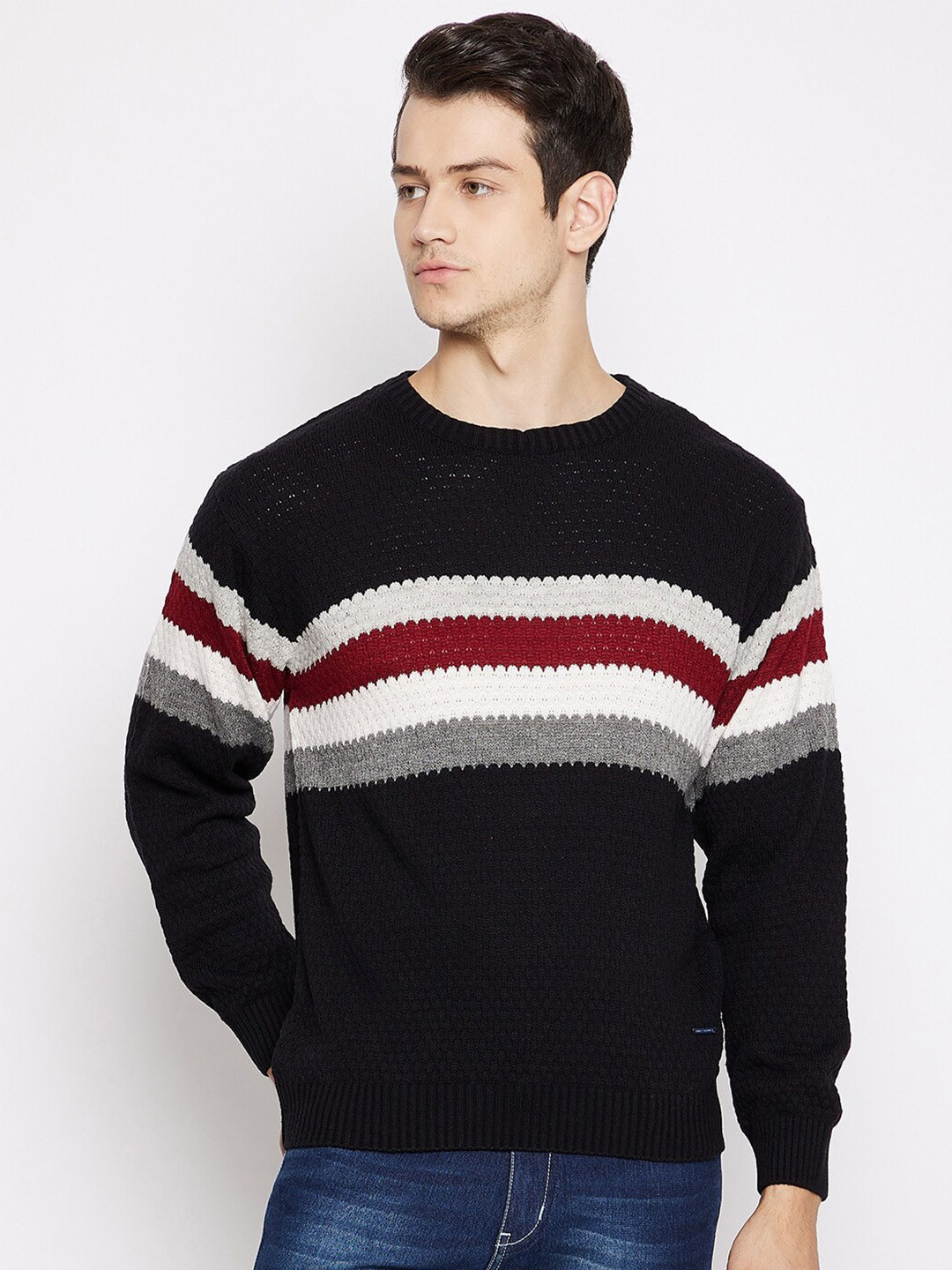 

Duke Men Black & White Striped Pullover