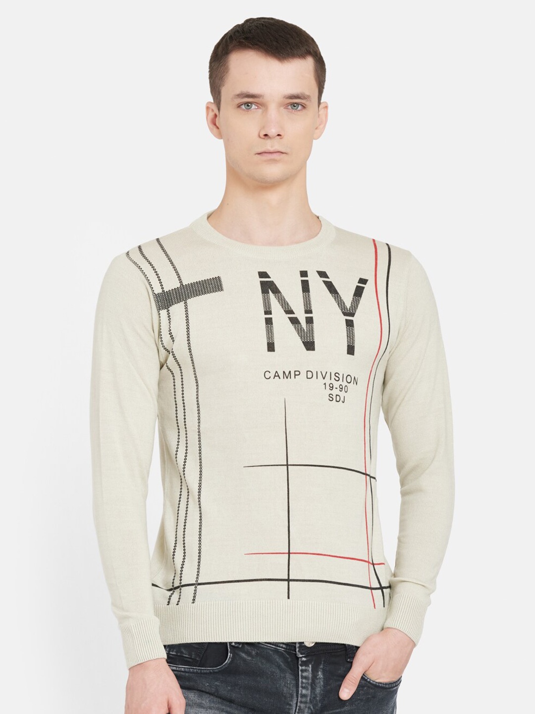 

Duke Men Beige Typography Pullover Woolen Sweater