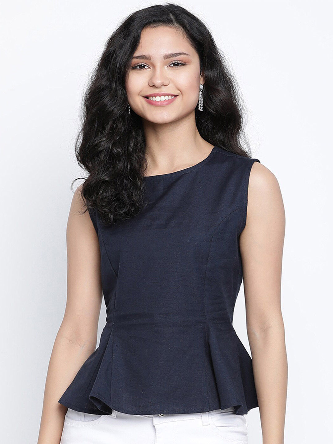 

DRAAX Fashions Navy Blue Peplum Top