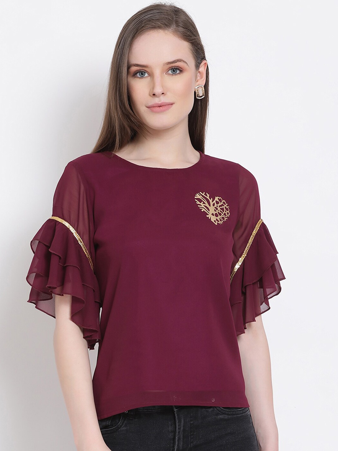 

DRAAX Fashions Maroon Georgette Styled Back Top