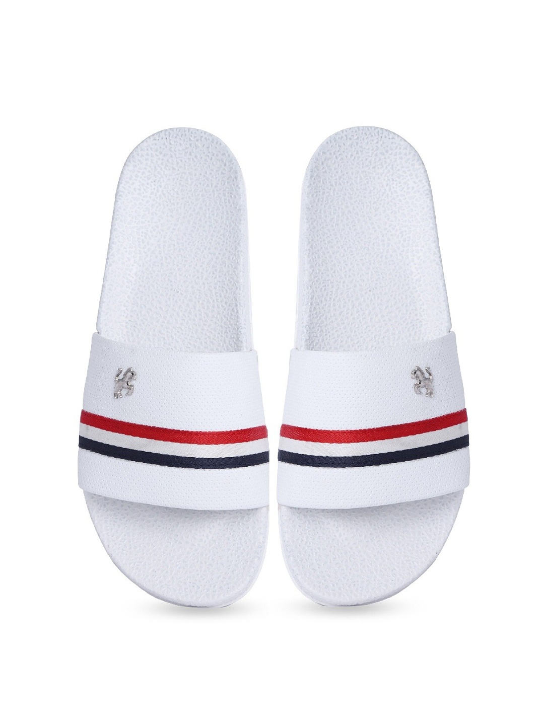 

PERY PAO Men White & Black Striped Rubber Sliders